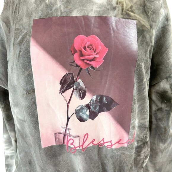Cult Favorite Hoodie Womens Medium Grey Tie Dye Pullover Rose Graphic Print - Picture 5 of 9